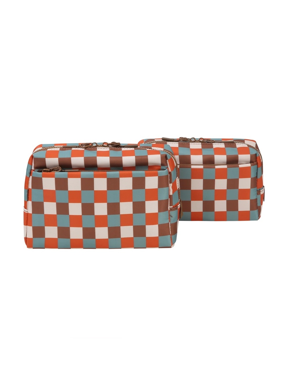 NIB Emmafy Pouchy - The Cutest Toiletry Duo Bags in Checkered Khaki $79.94